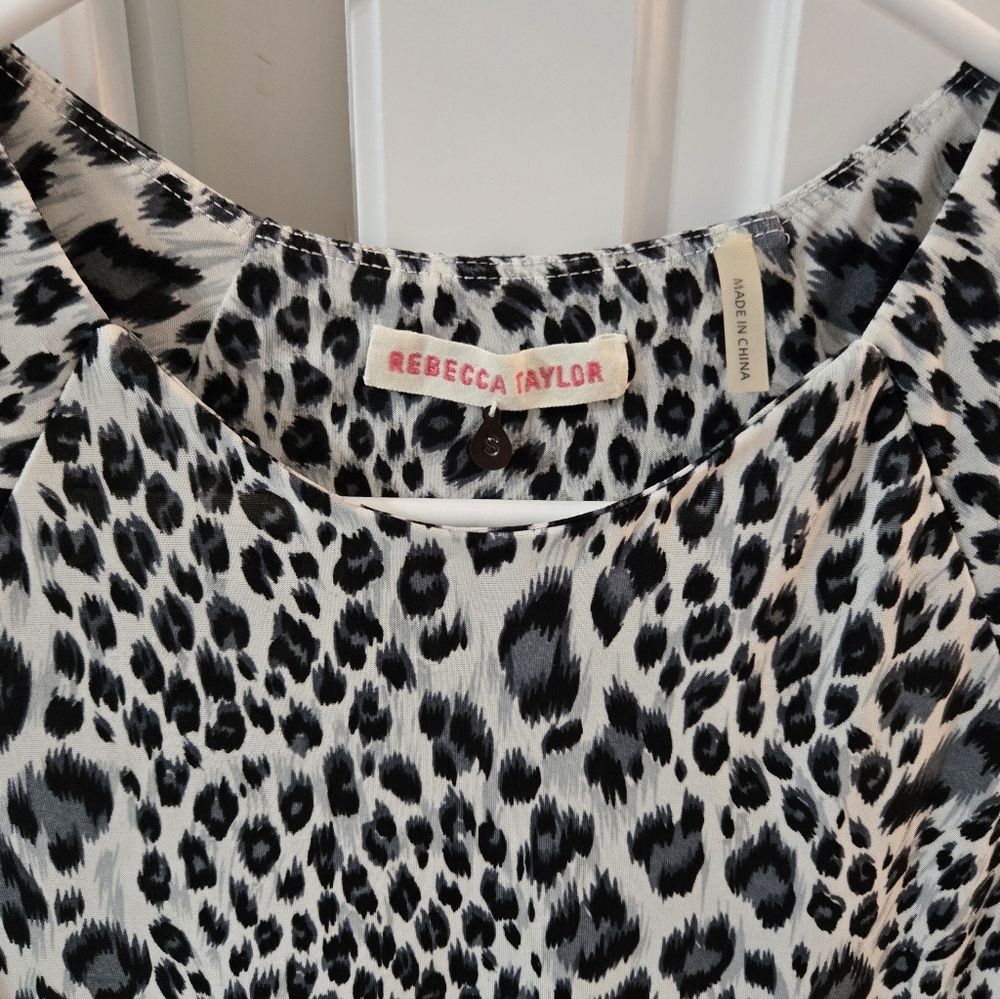 Rebecca Taylor Black & White Leopard Print Women’s Top Cap Sleeve Size Small